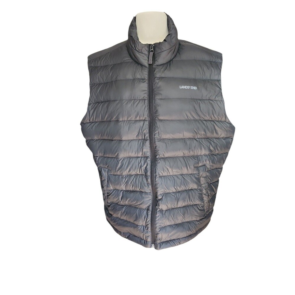 Lands' End Down Puffer Vest Mens XL Black Lightweight Gorpcore Outdoors Hiking